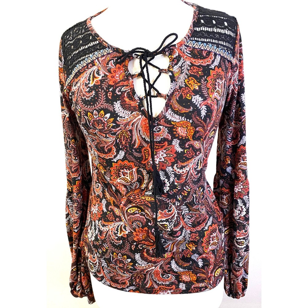 Xhilaration Womens' Rust, Orange and Burgundy Paisley Top, Size S